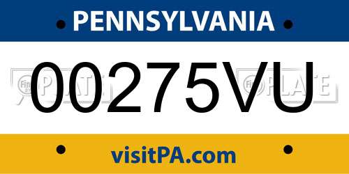 00275VU Pennsylvania License Plate