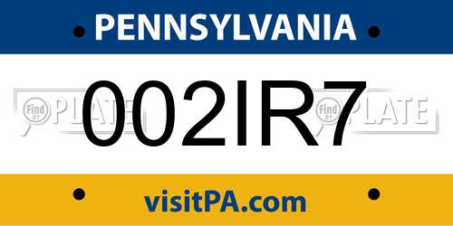 002IR7 Pennsylvania License Plate