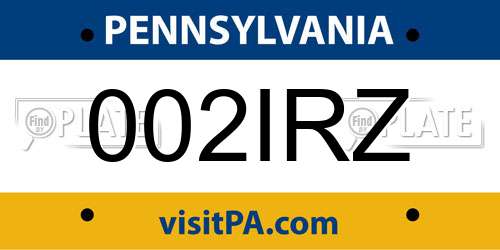 002IRZ Pennsylvania License Plate