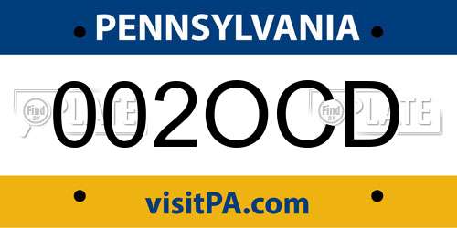 002OCD Pennsylvania License Plate