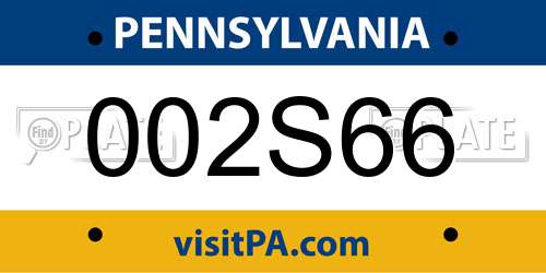 002S66 Pennsylvania License Plate