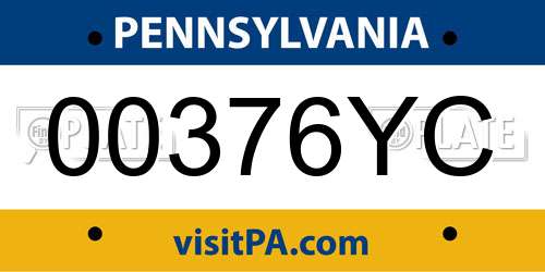 00376YC Pennsylvania License Plate
