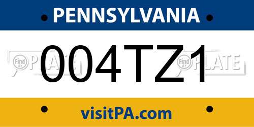 004TZ1 Pennsylvania License Plate