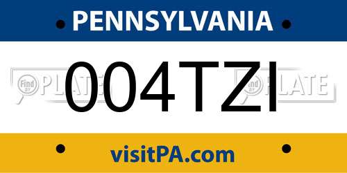 004TZI Pennsylvania License Plate