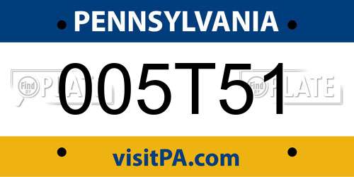 005T51 Pennsylvania License Plate