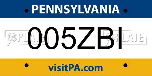005ZBI Pennsylvania License Plate