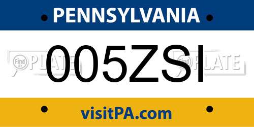 005ZSI Pennsylvania License Plate