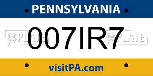 007IR7 Pennsylvania License Plate