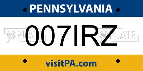 007IRZ Pennsylvania License Plate
