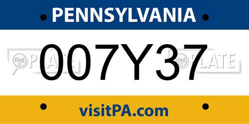 007Y37 Pennsylvania License Plate