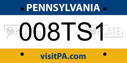 008TS1 Pennsylvania License Plate