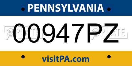 00947PZ Pennsylvania License Plate