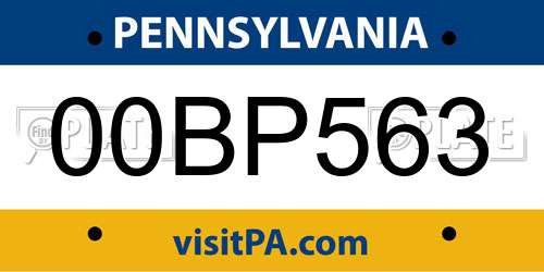 00BP563 Pennsylvania License Plate