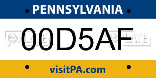 00D5AF Pennsylvania License Plate