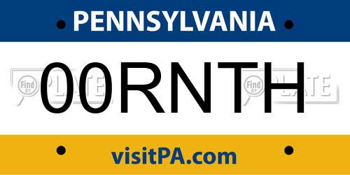 00RNTH Pennsylvania License Plate