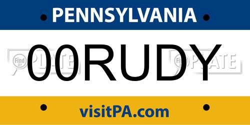 00RUDY Pennsylvania License Plate