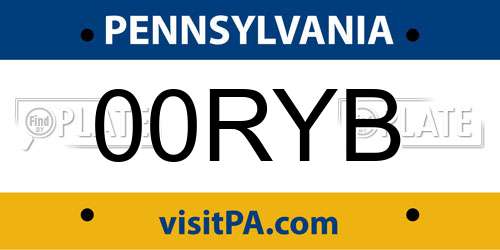 00RYB Pennsylvania License Plate