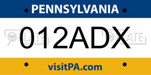 012ADX Pennsylvania License Plate