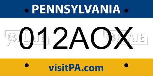 012AOX Pennsylvania License Plate