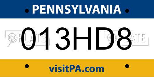 013HD8 Pennsylvania License Plate