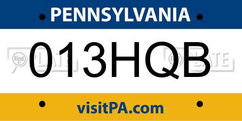 013HQB Pennsylvania License Plate