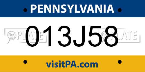 013J58 Pennsylvania License Plate