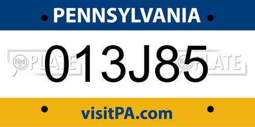 013J85 Pennsylvania License Plate