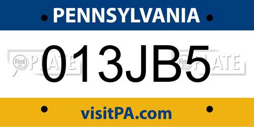 013JB5 Pennsylvania License Plate