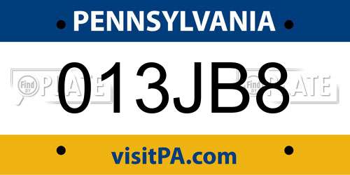 013JB8 Pennsylvania License Plate