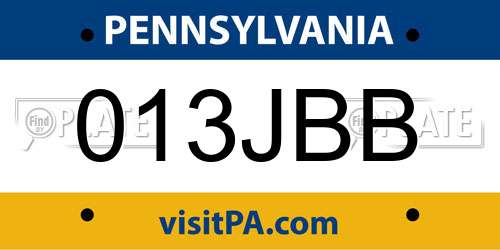 013JBB Pennsylvania License Plate