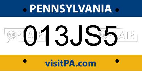013JS5 Pennsylvania License Plate