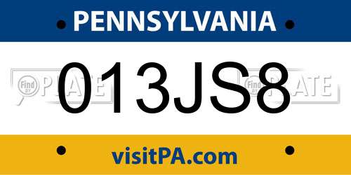 013JS8 Pennsylvania License Plate
