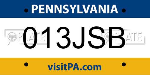 013JSB Pennsylvania License Plate