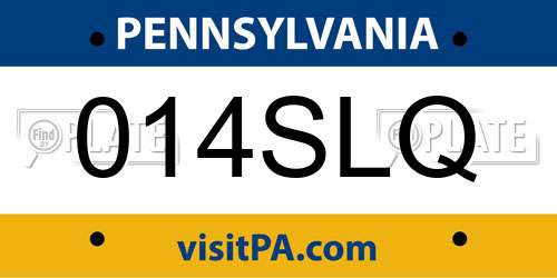 014SLQ Pennsylvania License Plate
