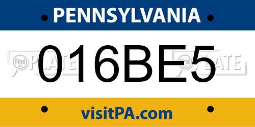 016BE5 Pennsylvania License Plate