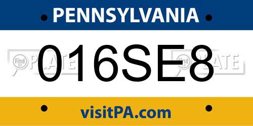 016SE8 Pennsylvania License Plate