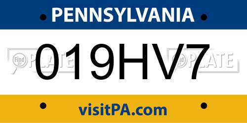 019HV7 Pennsylvania License Plate