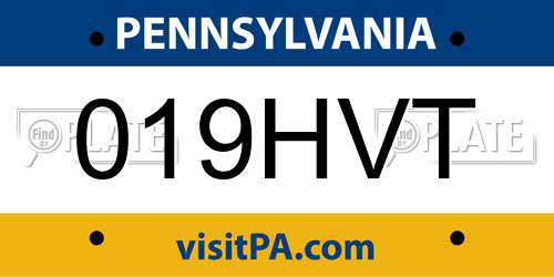 019HVT Pennsylvania License Plate