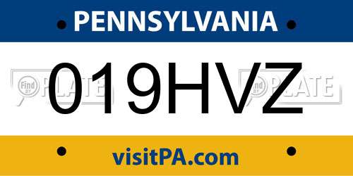 019HVZ Pennsylvania License Plate