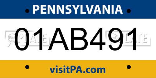01AB491 Pennsylvania License Plate