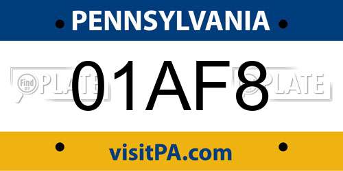 01AF8 Pennsylvania License Plate