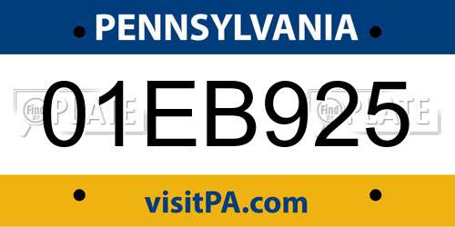 01EB925 Pennsylvania License Plate