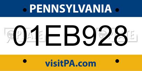 01EB928 Pennsylvania License Plate