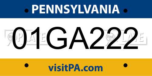 01GA222 Pennsylvania License Plate