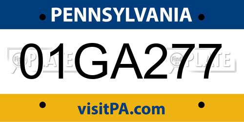 01GA277 Pennsylvania License Plate