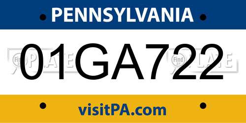 01GA722 Pennsylvania License Plate