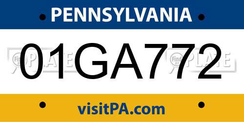 01GA772 Pennsylvania License Plate
