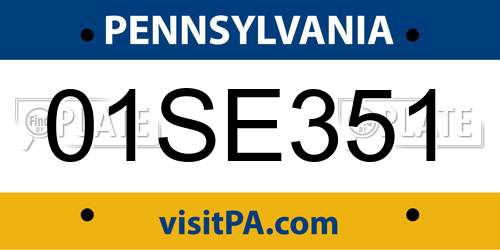 01SE351 Pennsylvania License Plate