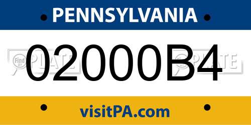 02000B4 Pennsylvania License Plate