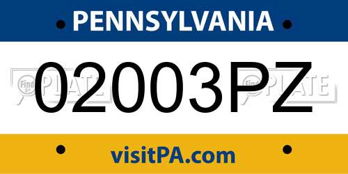 02003PZ Pennsylvania License Plate